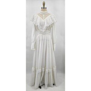 Vtg Candi Jones White Prairie Dress Womens 13 Victorian Hippy Cottagecore Lace
